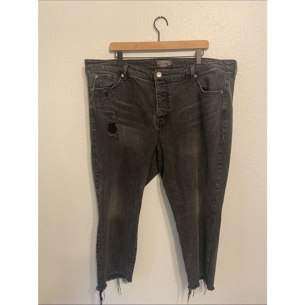 Torrid Faded Black Classic Denim Cropped Boyfriend Distressed Jeans Size 22